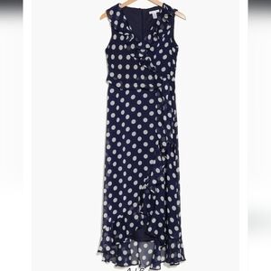 London Times - Dot Ruffle Crepe Dress